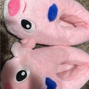 Pink Plush Animal Slippers with Blue Spots